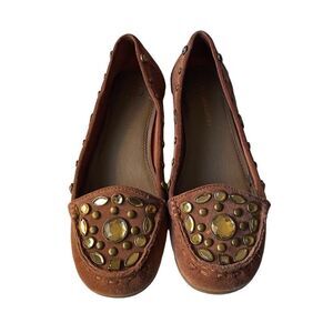 B Makowsky Lynn brown suede studded, embellished bling flats, size 8